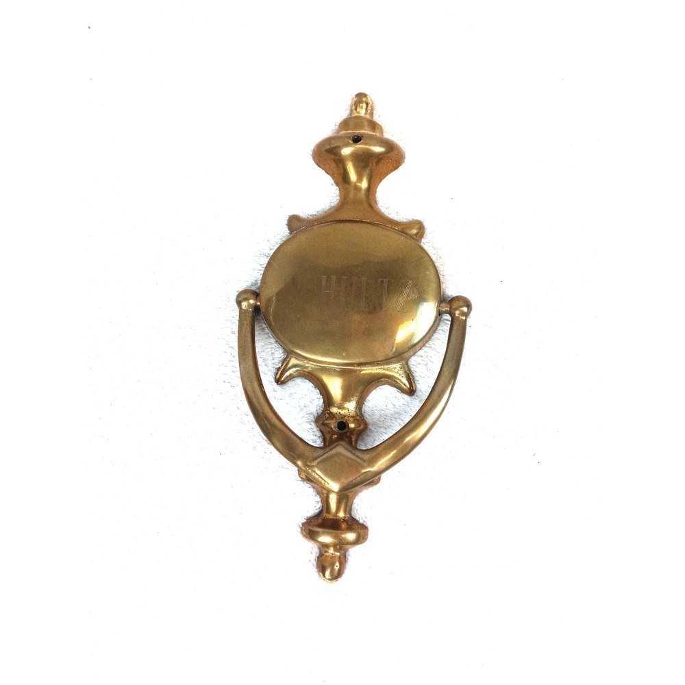 Vintage Brass Door Knocker 7.5" Traditional Colonial Style Engraved "Shultz"